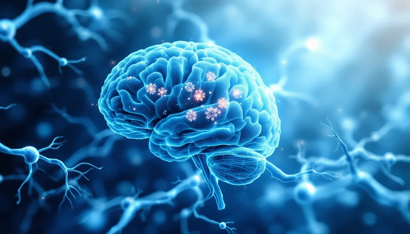 Abstract medical visualization of brain neural networks with amyloid plaques and hyperbaric oxygen therapy concept